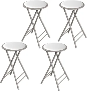 Lavish Home Set of 4 Counter Height Bar Stools - 24-Inch Backless Folding Chairs with 225lb Capacity for Kitchen, Rec Room, or Game Room (White)