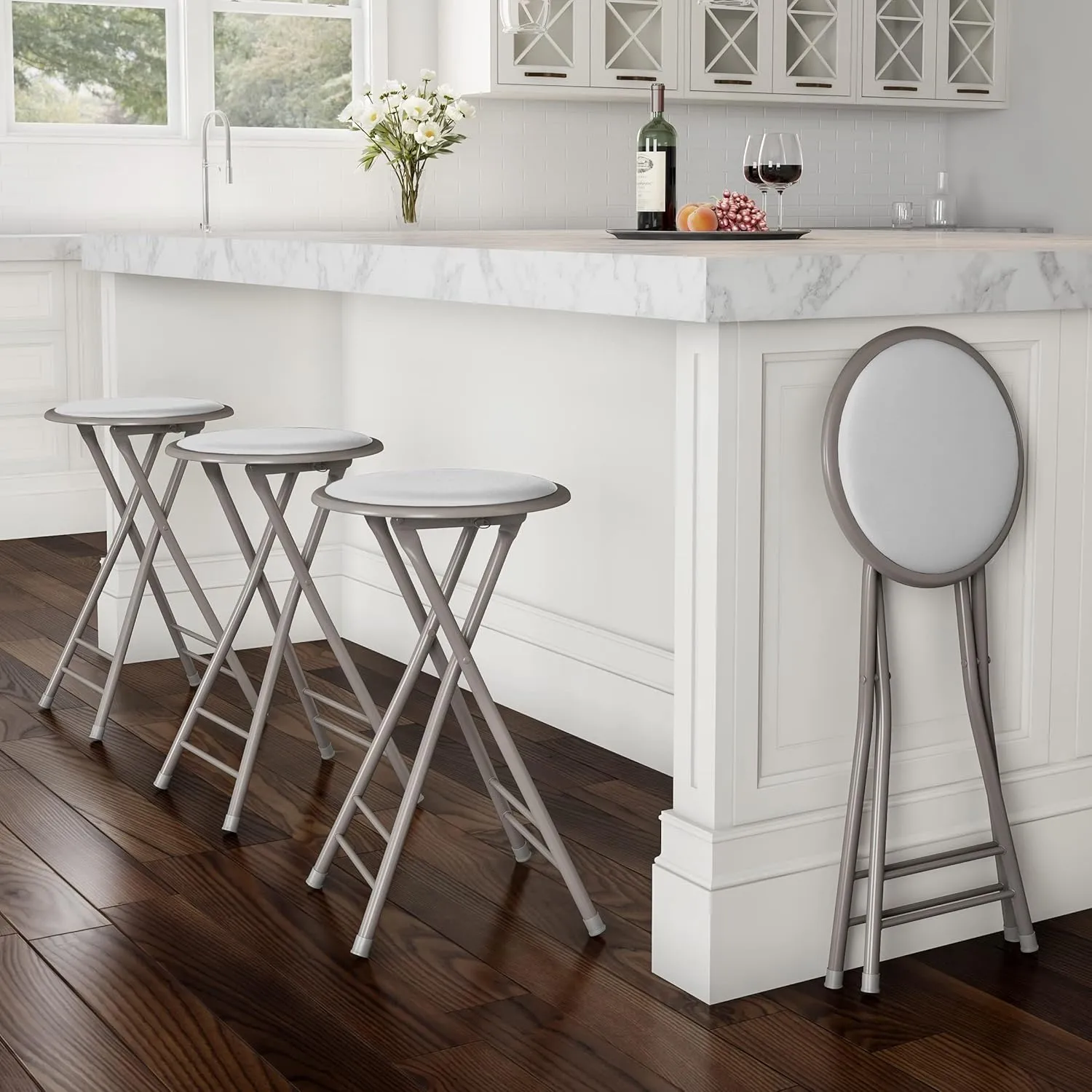 Lavish Home Set of 4 Counter Height Bar Stools - 24-Inch Backless Folding Chairs with 225lb Capacity for Kitchen, Rec Room, or Game Room (White)