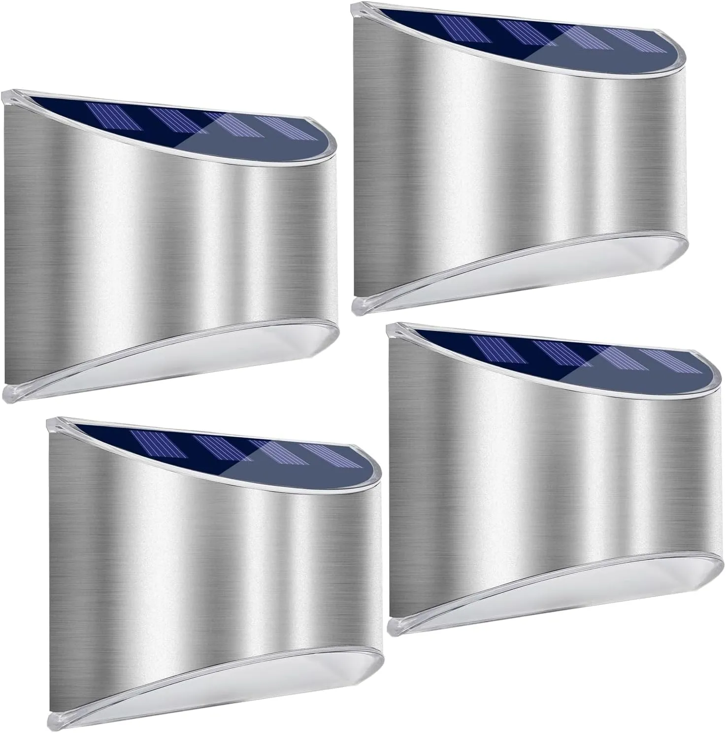 LeiDrail Solar Step Lights Outdoor Deck Fence Stair Cold White Sun Powered LED Illuminated Landscape Lighting Waterproof for House Yard Garden Post Silver - 4 Pack