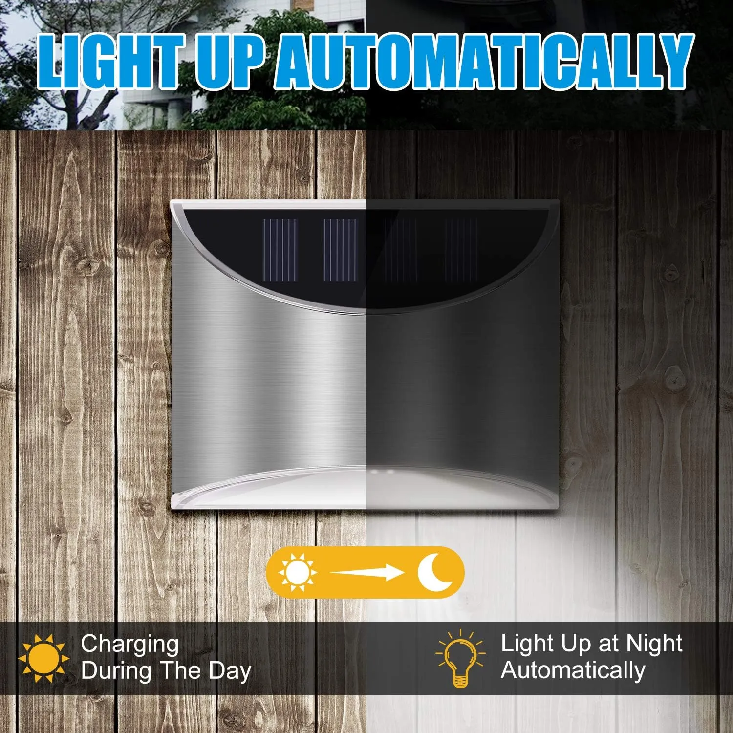 LeiDrail Solar Step Lights Outdoor Deck Fence Stair Cold White Sun Powered LED Illuminated Landscape Lighting Waterproof for House Yard Garden Post Silver - 4 Pack