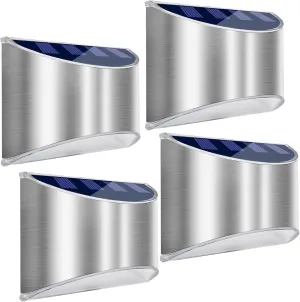 LeiDrail Solar Step Lights Outdoor Deck Fence Stair Cold White Sun Powered LED Illuminated Landscape Lighting Waterproof for House Yard Garden Post Silver - 4 Pack