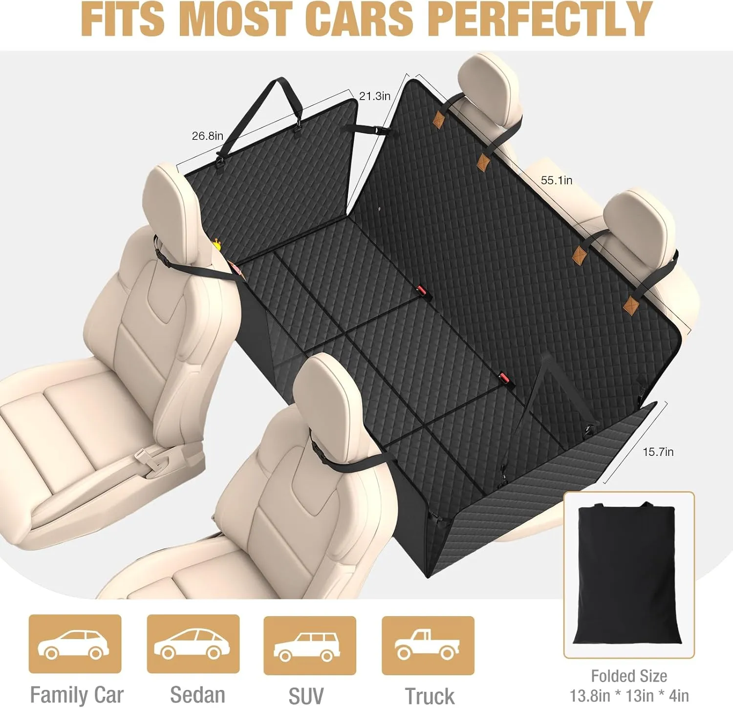 Lekereise Back Seat Extender for Dogs - Dog Car Seat Cover for Back Seat, Hard Bottom Dog Hammock for Car, Camping Air Mattress, Hammock Travel Bed for Car SUV Truck (Black)