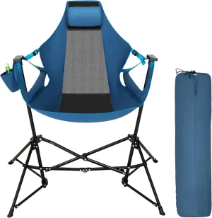 LET'S CAMP Hammock Chair Portable Camping Chair Oversized Folding Rocking Chair with Headrest and Cup Holder for Travel, Picnic, Patio, Fishing, Supports 300lbs