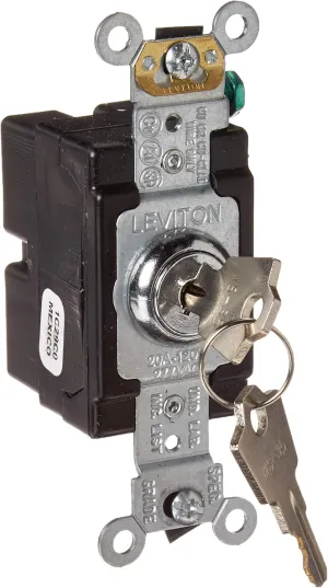 Leviton 1221-2KL 20 Amp, 120/277 Volt, Key Locking, Single-Pole, AC Quiet Switch, Extra Heavy Duty Spec Grade, Self Grounding, Chrome