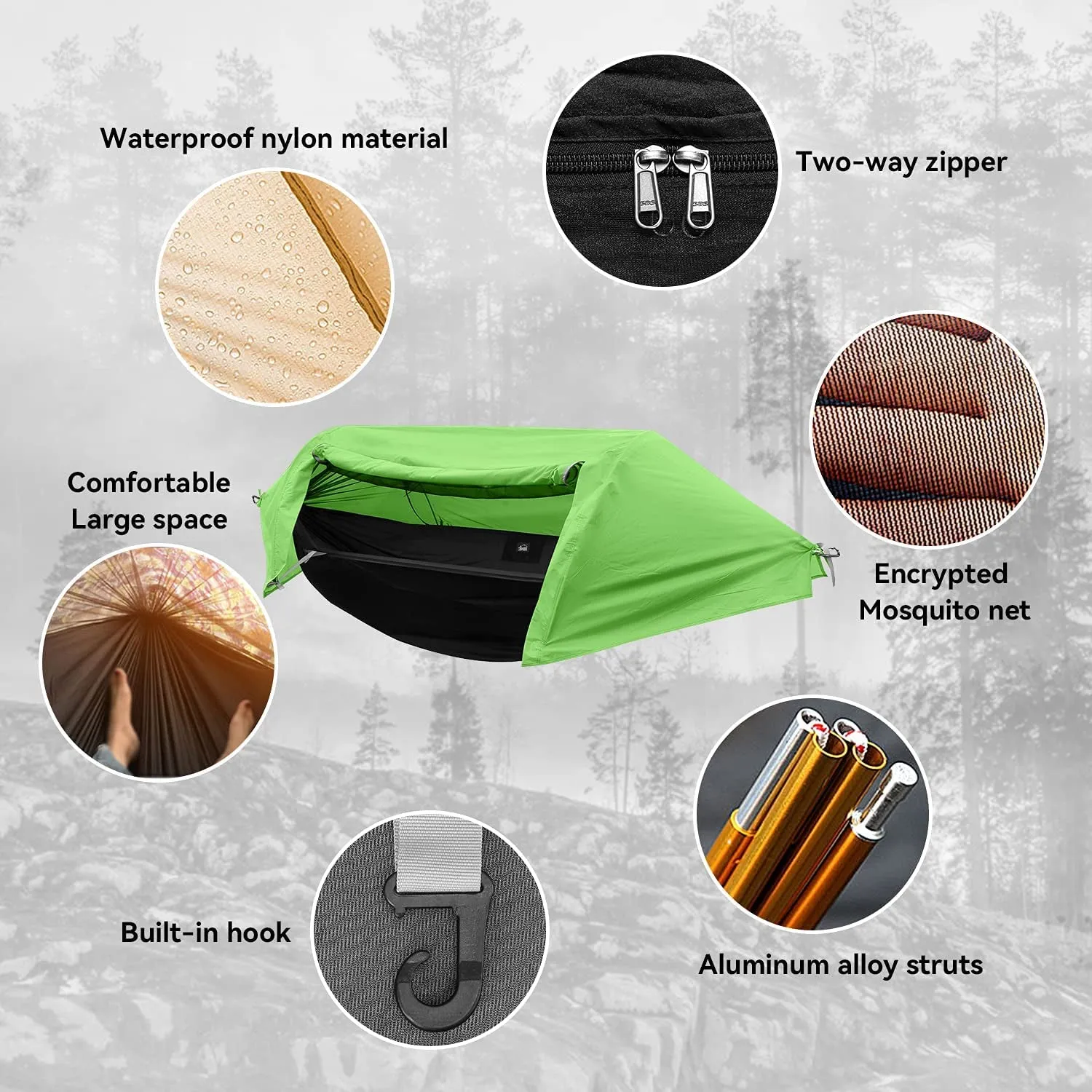 Lightweight Camping Hammock with Mosquito Net & Rainfly