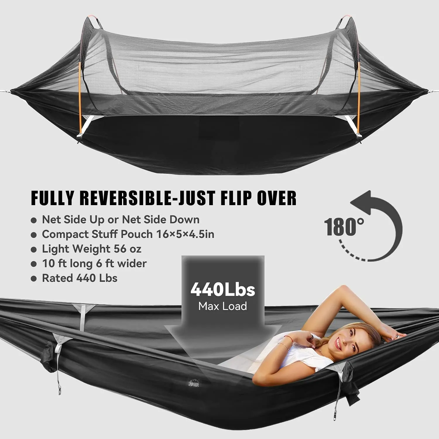 Lightweight Camping Hammock with Mosquito Net & Rainfly