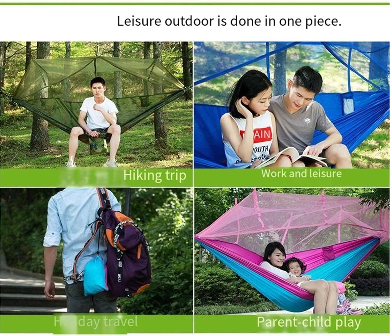 Lightweight Double Camping Hammock with Mosquito Net - Outdoor Portable Nylon Hanging Tent for Two(Red Black)