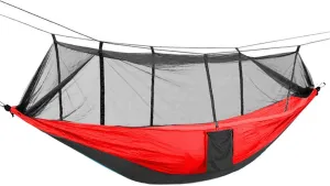 Lightweight Double Camping Hammock with Mosquito Net - Outdoor Portable Nylon Hanging Tent for Two(Red Black)