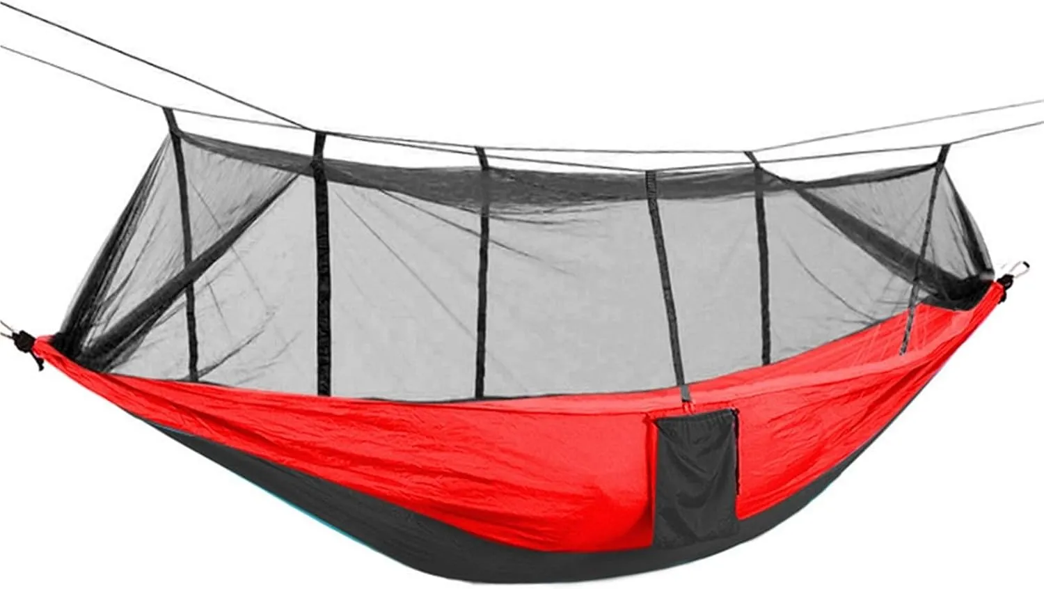 Lightweight Double Camping Hammock with Mosquito Net - Outdoor Portable Nylon Hanging Tent for Two(Red Black)