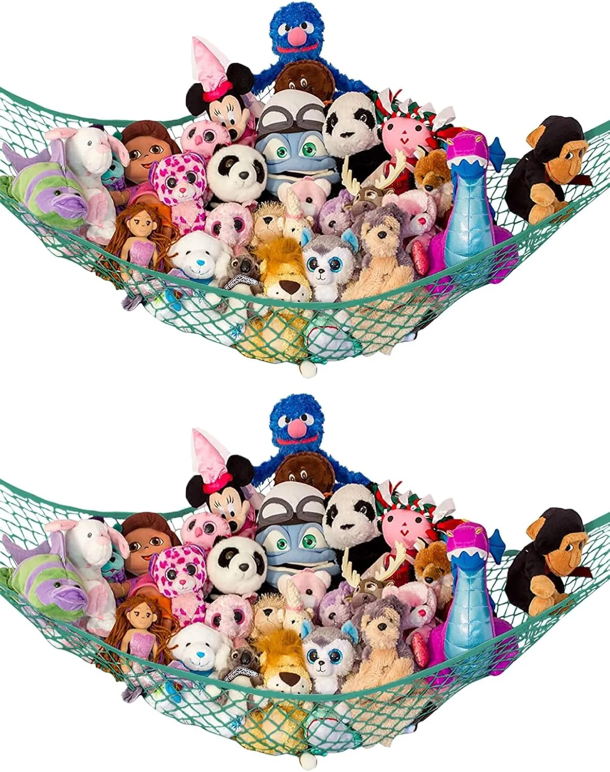 Lilly's Love Stuffed Animal Hammock | Corner Hanging Organizer, Stuffed Animal Storage | Easy to Hang Plushie Net w/Included Anchors & Hooks | Cute Room & Bedroom Decor (Green, 2 Pack)