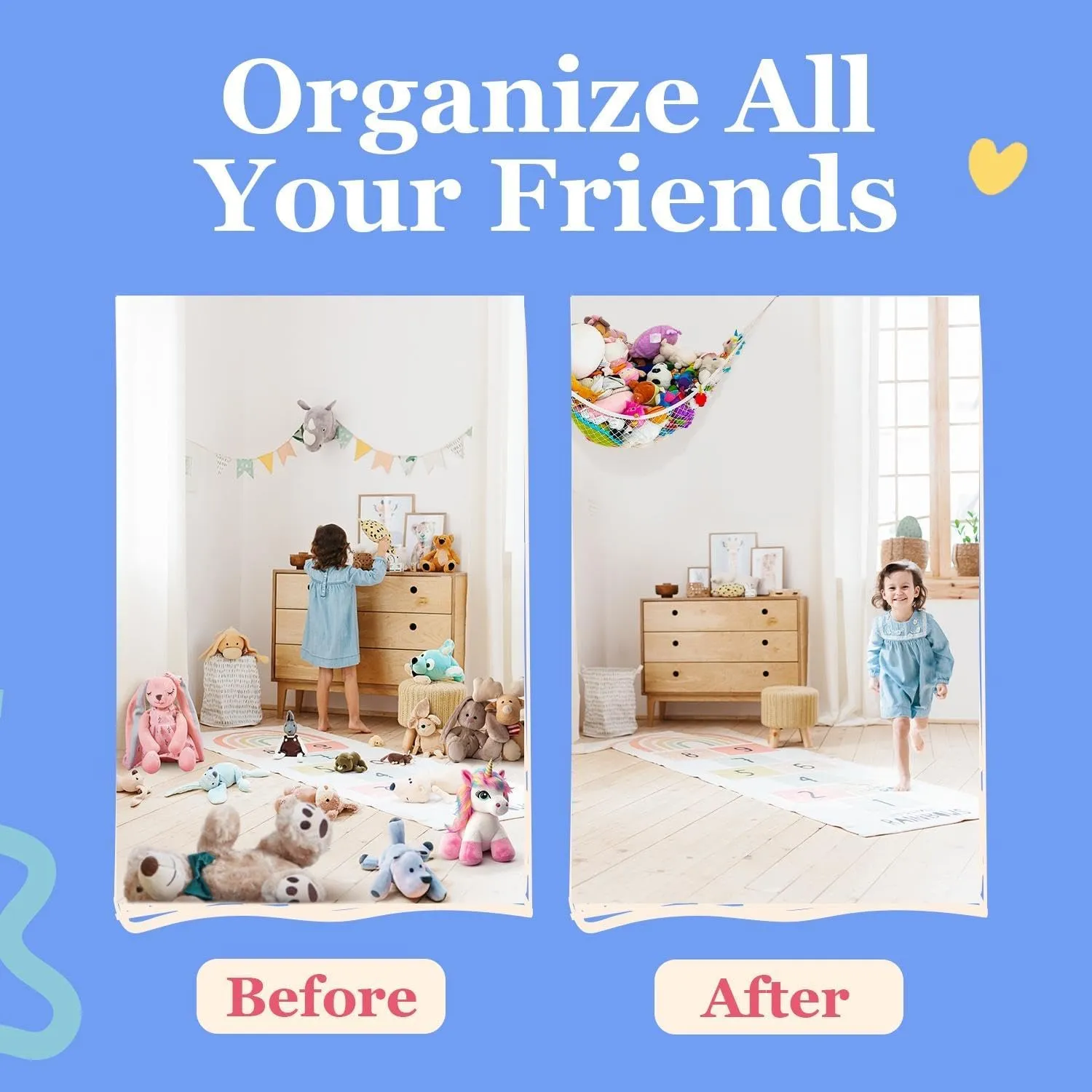 Lilly's Love Stuffed Animal Hammock | Corner Hanging Organizer, Stuffed Animal Storage | Easy to Hang Plushie Net w/Included Anchors & Hooks | Cute Room & Bedroom Decor (Green, 2 Pack)