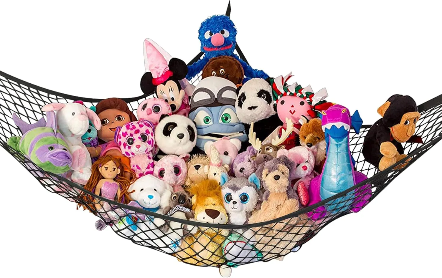 Lilly's Love Stuffed Animal Hammock | Corner Hanging Organizer, Stuffed Animal Storage | Easy to Hang Plushie Net w/Included Anchors & Hooks | Room & Bedroom Decor (Black)