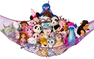 Lilly's Love Stuffed Animal Hammock | Corner Hanging Organizer, Stuffed Animal Storage | Easy to Hang Plushie Net w/Included Anchors & Hooks | Room & Bedroom Decor (Party Purple)