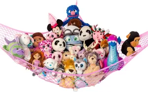 Lilly's Love Stuffed Animal Hammock | Corner Hanging Organizer, Stuffed Animal Storage | Easy to Hang Plushie Net w/Included Anchors & Hooks | Room & Bedroom Decor (Pink)