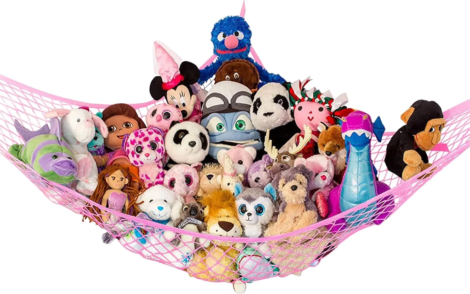 Lilly's Love Stuffed Animal Hammock | Corner Hanging Organizer, Stuffed Animal Storage | Easy to Hang Plushie Net w/Included Anchors & Hooks | Room & Bedroom Decor (Pink)