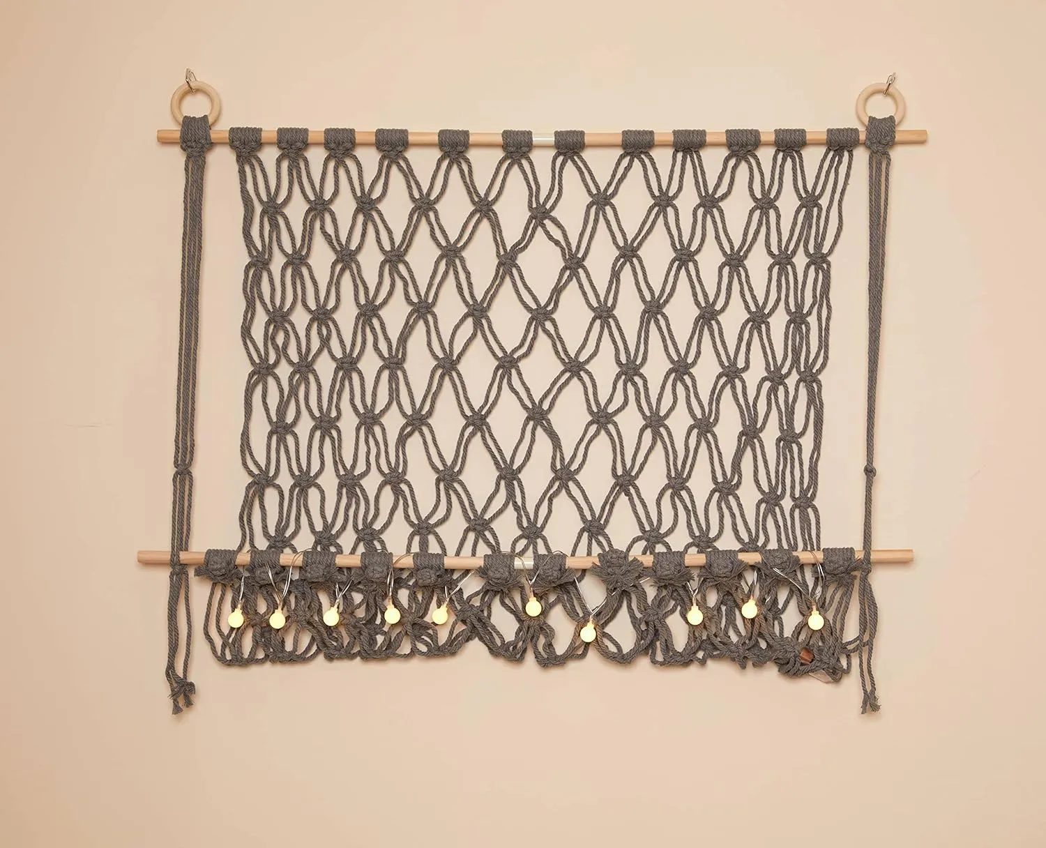 Lilly's Love Stuffed Animal Macrame Hammock Display Swing w/String Lights | Large Boho Style Rope Net Holder for Kids Toys | Hanging Corner Nursery Storage Organizer for Your Plushie Pets (Grey)
