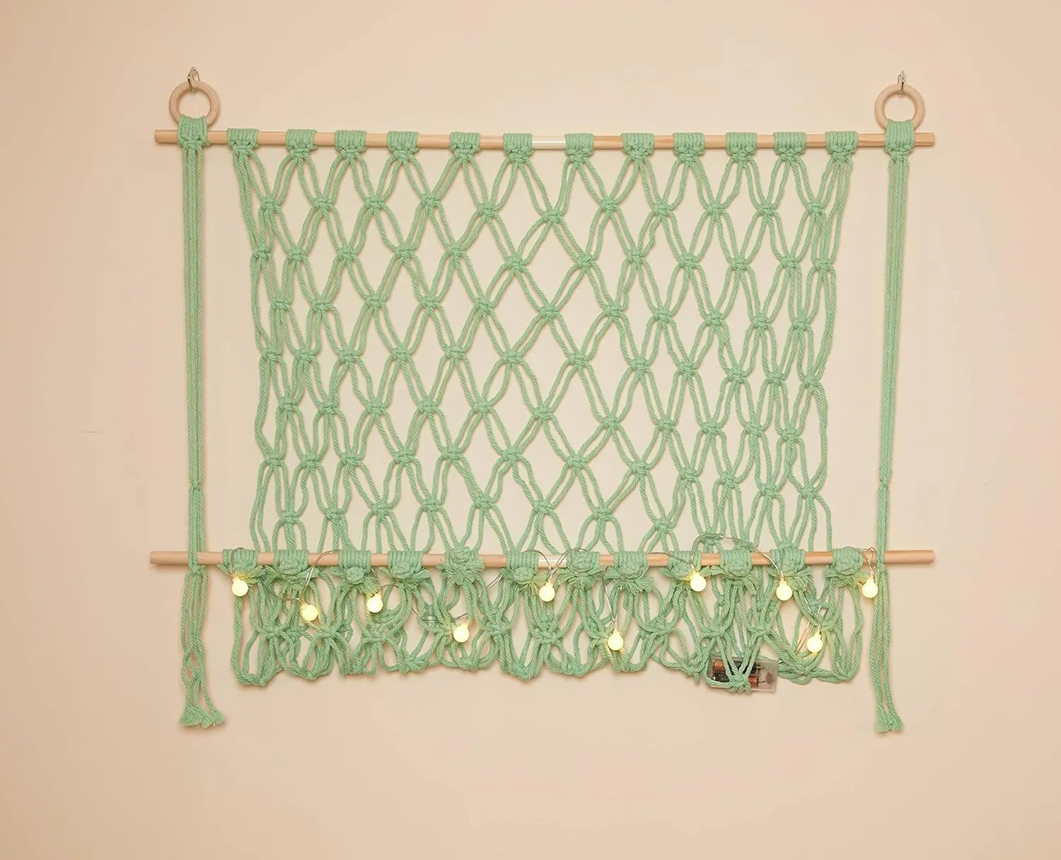 Lilly's Love Stuffed Animal Macrame Hammock Display Swing w/String Lights | Large Boho Style Rope Net Holder for Kids Toys | Hanging Corner Nursery Storage Organizer for Your Plushie Pets (Mint)