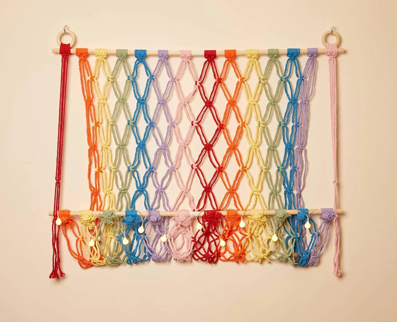 Lilly's Love Stuffed Animal Macrame Hammock Display Swing w/String Lights | Large Boho Style Rope Net Holder for Kids Toys | Hanging Corner Nursery Storage Organizer for Your Plushie Pets (Rainbow)