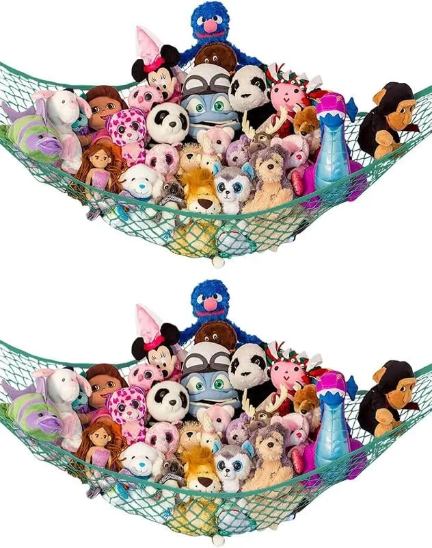 Lilly's Love Stuffed Animal Storage Hammock - Extra Large 2 Pack, Corner Hanging Stuffed Animal Net Organizer - Stuffed Animals Toy Storage - Cute Plushie Stuff Animal Holder (Green)