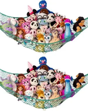 Lilly's Love Stuffed Animal Storage Hammock - Extra Large 2 Pack, Corner Hanging Stuffed Animal Net Organizer - Stuffed Animals Toy Storage - Cute Plushie Stuff Animal Holder (Green)