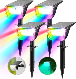 Linkind Solar Spot Lights Outdoor, Color Changing Solar Lights with 10 Lighting Modes and Waterproof IP67, Ideal for Yard, Garden Decoration (4 Pack, Multicolor)