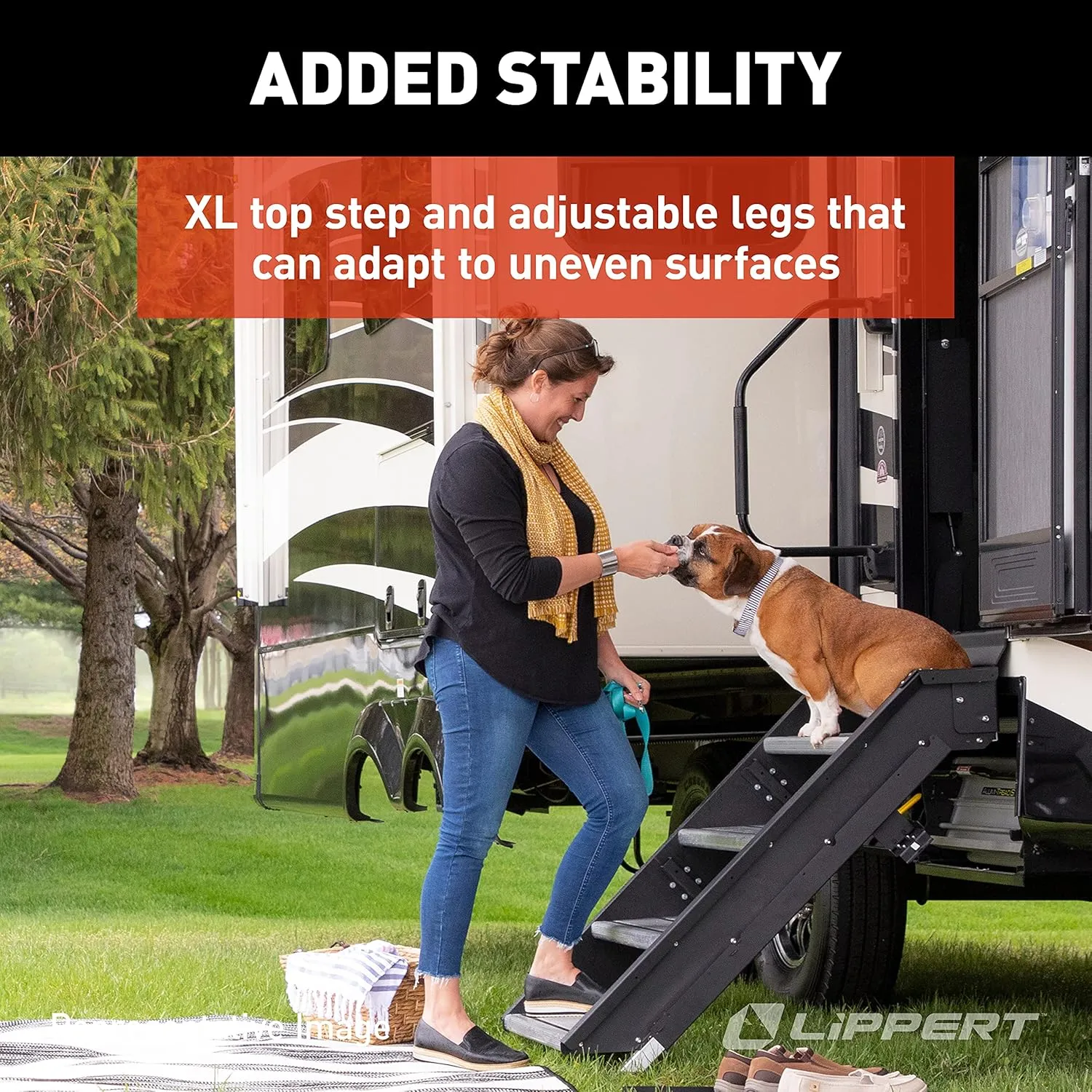 Lippert Components - 791572 Solid Step Triple Step for RV and Travel Trailer Entry Doorway Black 26-inch