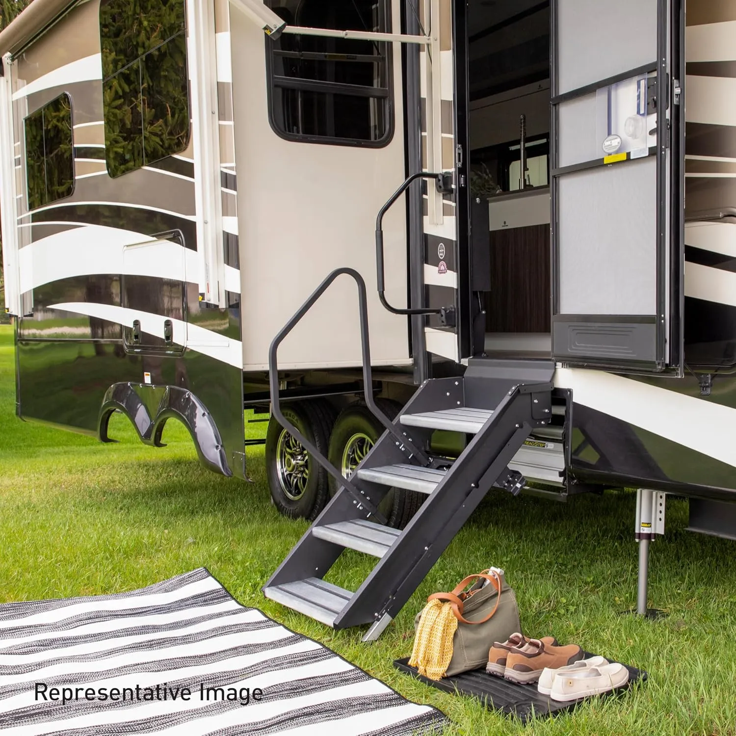 Lippert Components - 791572 Solid Step Triple Step for RV and Travel Trailer Entry Doorway Black 26-inch