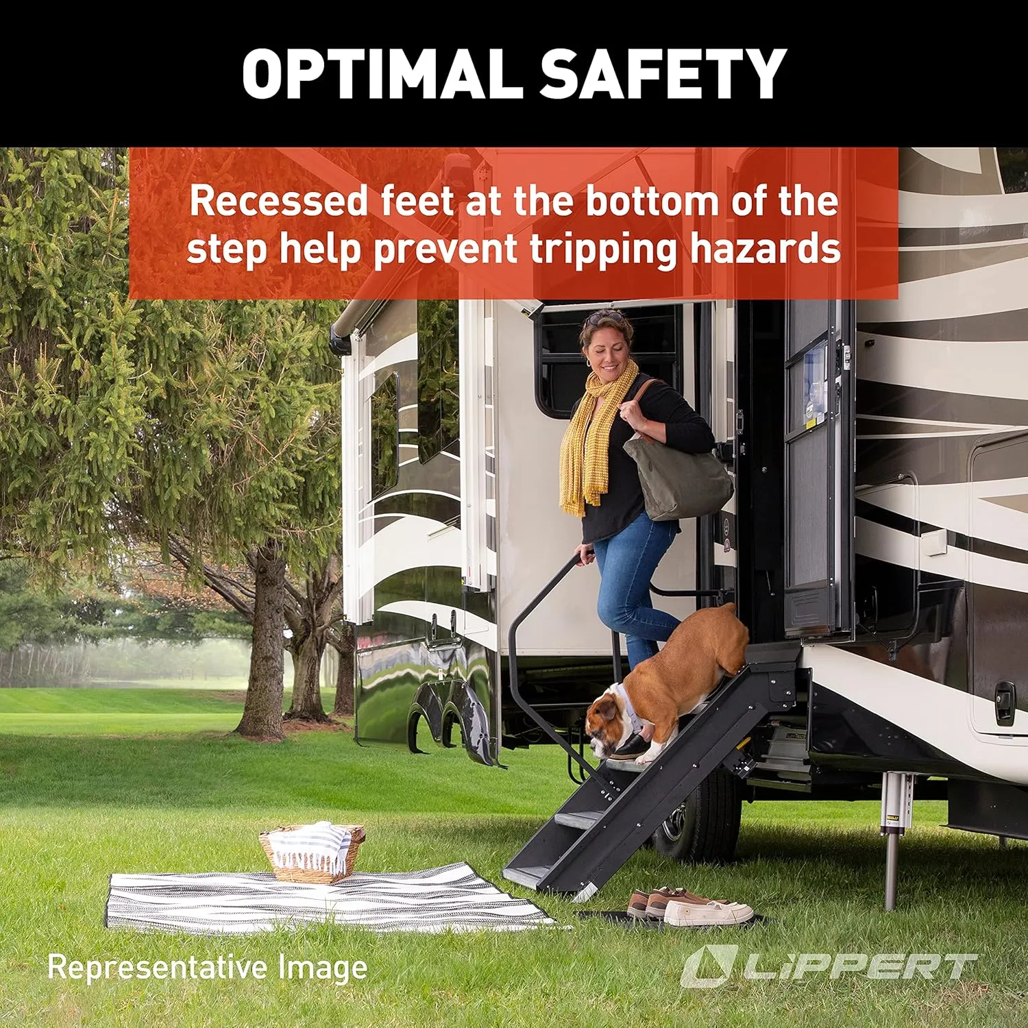 Lippert Components - 791572 Solid Step Triple Step for RV and Travel Trailer Entry Doorway Black 26-inch