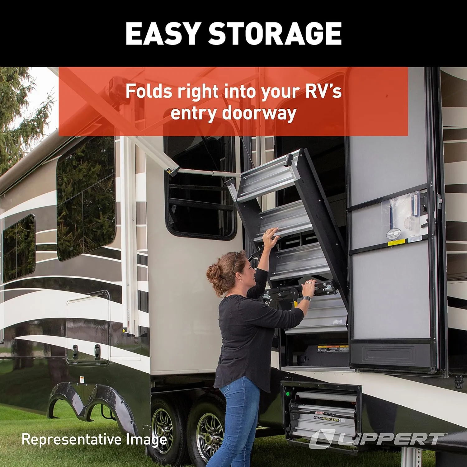 Lippert Components - 791572 Solid Step Triple Step for RV and Travel Trailer Entry Doorway Black 26-inch