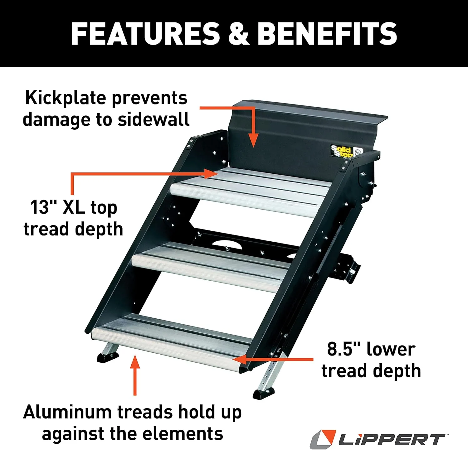 Lippert Components - 791572 Solid Step Triple Step for RV and Travel Trailer Entry Doorway Black 26-inch