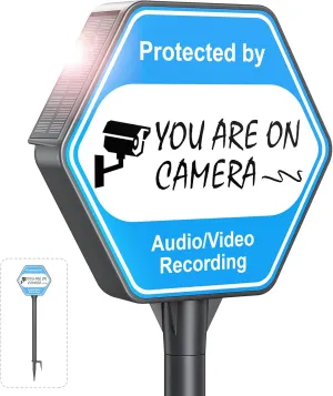 Liwin Solar Battery Powered Yard Sign, LED Illuminated Outdoor Waterproof Sign, Weather Resistance Home Security Signs with Stakes for Outside Home Garden Road, Yard, Street, House
