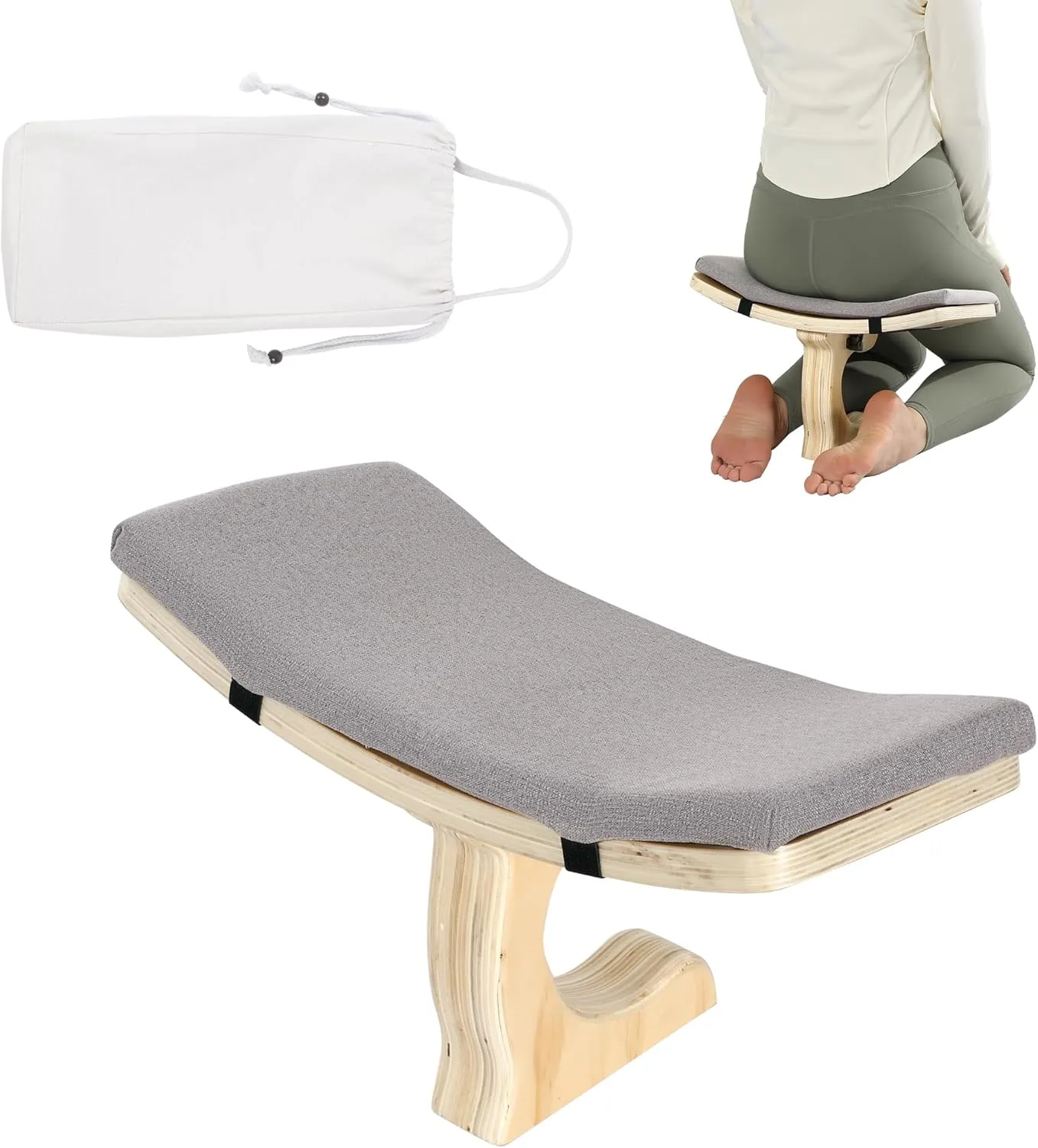 MABOZOO Portable Meditation Bench, Ergonomic Single Leg Meditation Stool Prayer Bench with Meditation Cushion and Travel Bag, Sturdy Meditation Chair Kneeling Bench for Kneeling, Sitting
