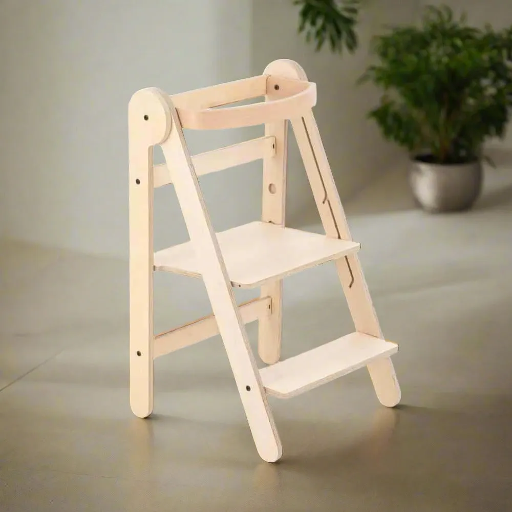 MamaToyz Folding Learning Tower Natural Beech Wood Montessori Child Safety Platform