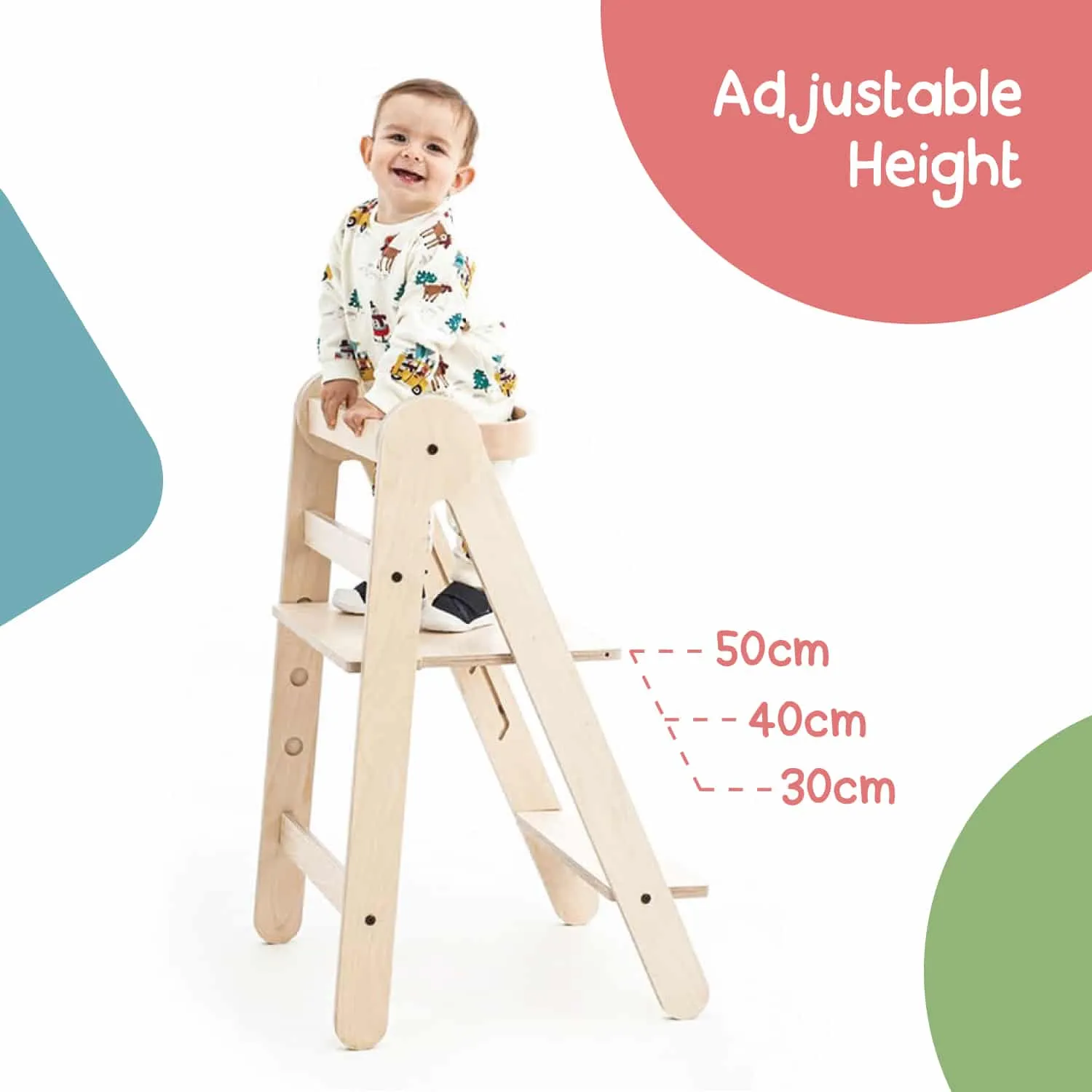 MamaToyz Folding Learning Tower Natural Beech Wood Montessori Child Safety Platform