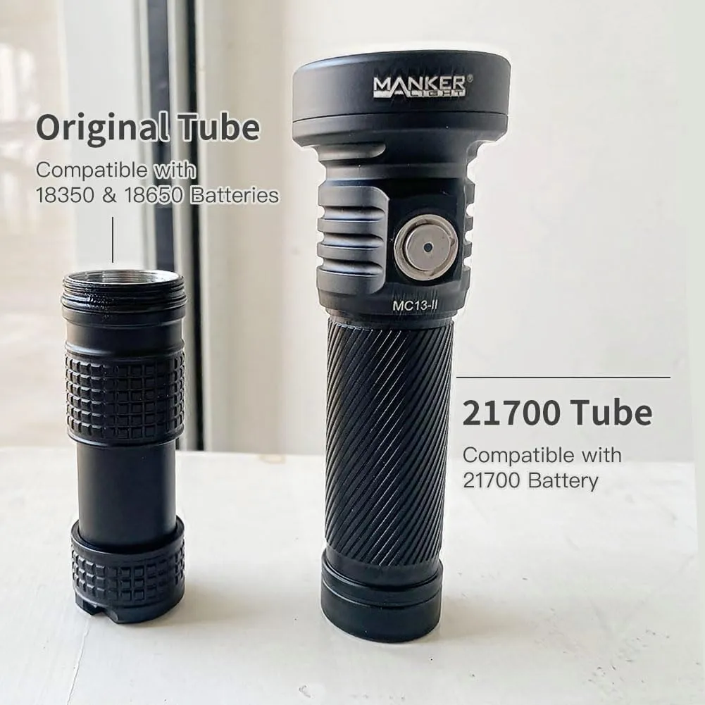 MANKER MC13 II (High-end Version, with Extender Tube) Rechargeable Adjustable Body Compact Flashlight, SBT90.2 LED 4500 Lumen 665m Beam Distance (Excluded Battery) (Sand)