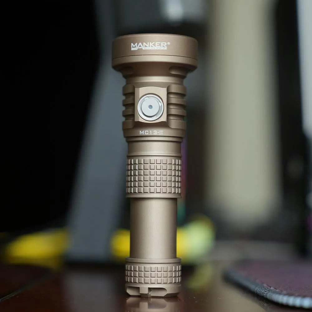 MANKER MC13 II (High-end Version, with Extender Tube) Rechargeable Adjustable Body Compact Flashlight, SBT90.2 LED 4500 Lumen 665m Beam Distance (Excluded Battery) (Sand)