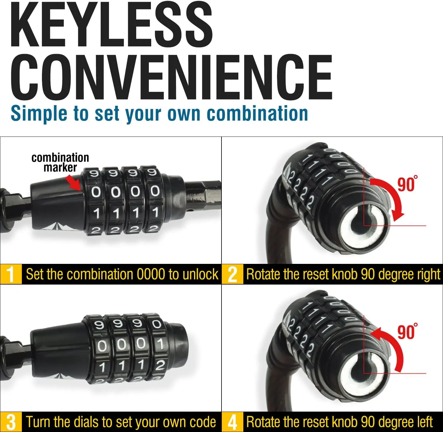 MARQUE Combination Bike Lock Cable- 3/8 inch (5FT, 10FT, 15FT, 25FT) Resettable Combination Lock, Anti-Theft Coiled Secutiry Cable for Bicycles, Kayaks, Paddle Boards, Gates and Outdoor Gear (5 FT)