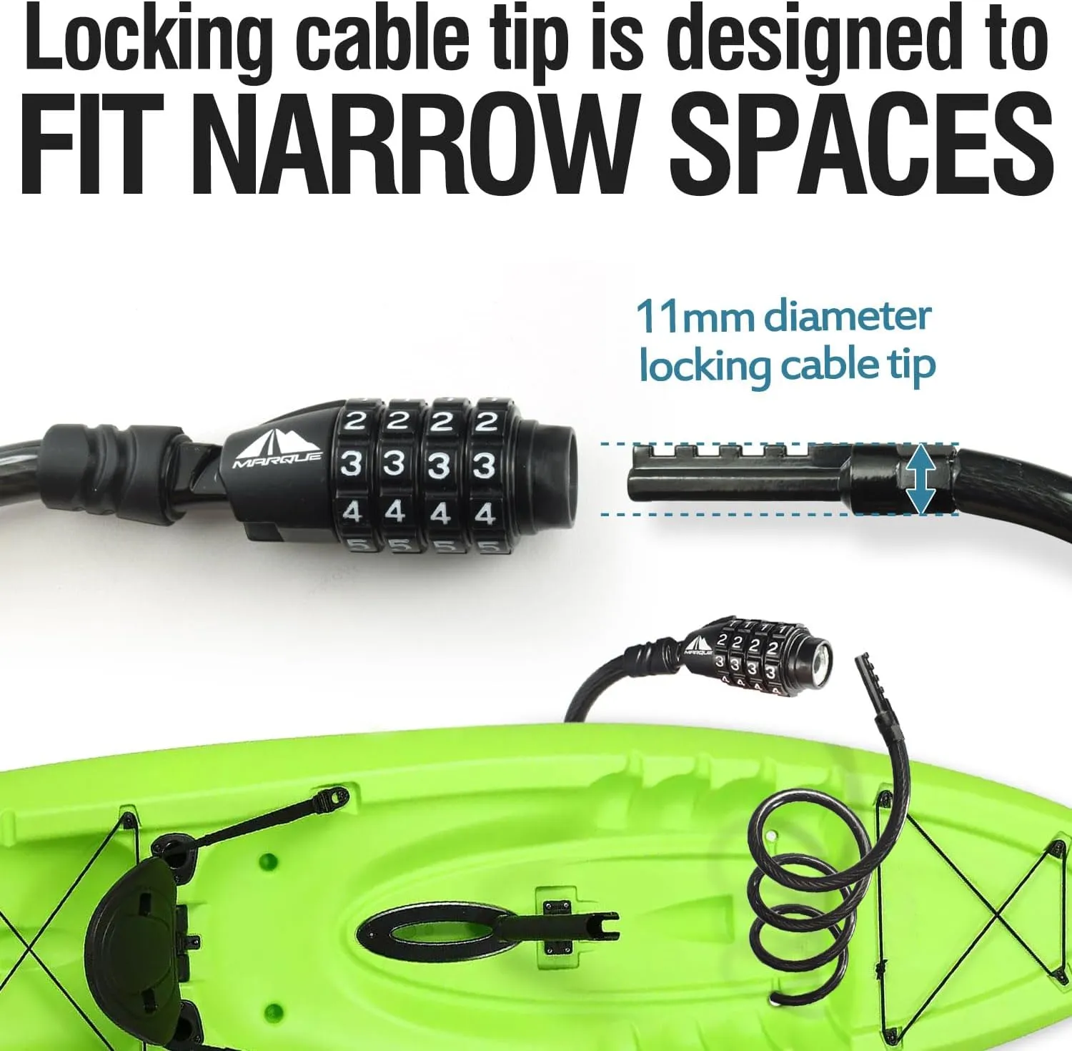 MARQUE Combination Bike Lock Cable- 3/8 inch (5FT, 10FT, 15FT, 25FT) Resettable Combination Lock, Anti-Theft Coiled Secutiry Cable for Bicycles, Kayaks, Paddle Boards, Gates and Outdoor Gear (5 FT)