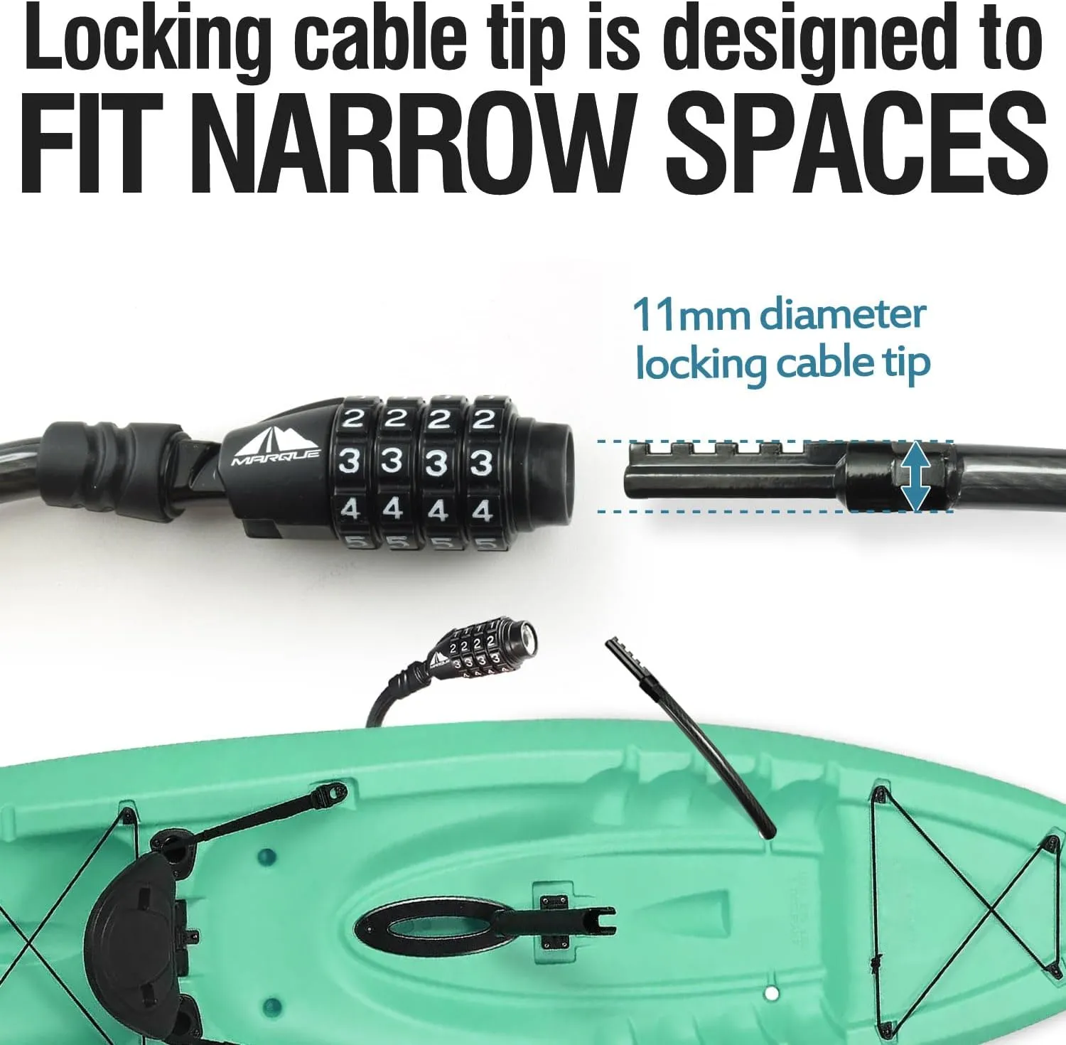 MARQUE Straight Combination Bike Lock Cable - 3/8 inch (5FT, 10FT, 15FT, 25FT) Resettable Combination Lock, Anti-Theft Security Cable for Bicycles, Kayaks, Paddle Boards, Gates&Outdoor Gear (25 FT)