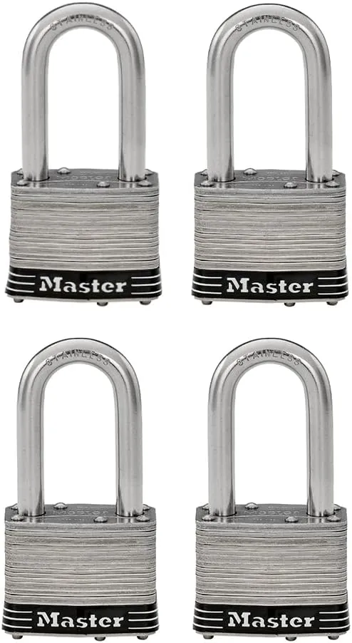 Master Lock 1SSQLF Stainless Steel Outdoor Padlock with Key, 4 Pack Keyed-Alike, Silver