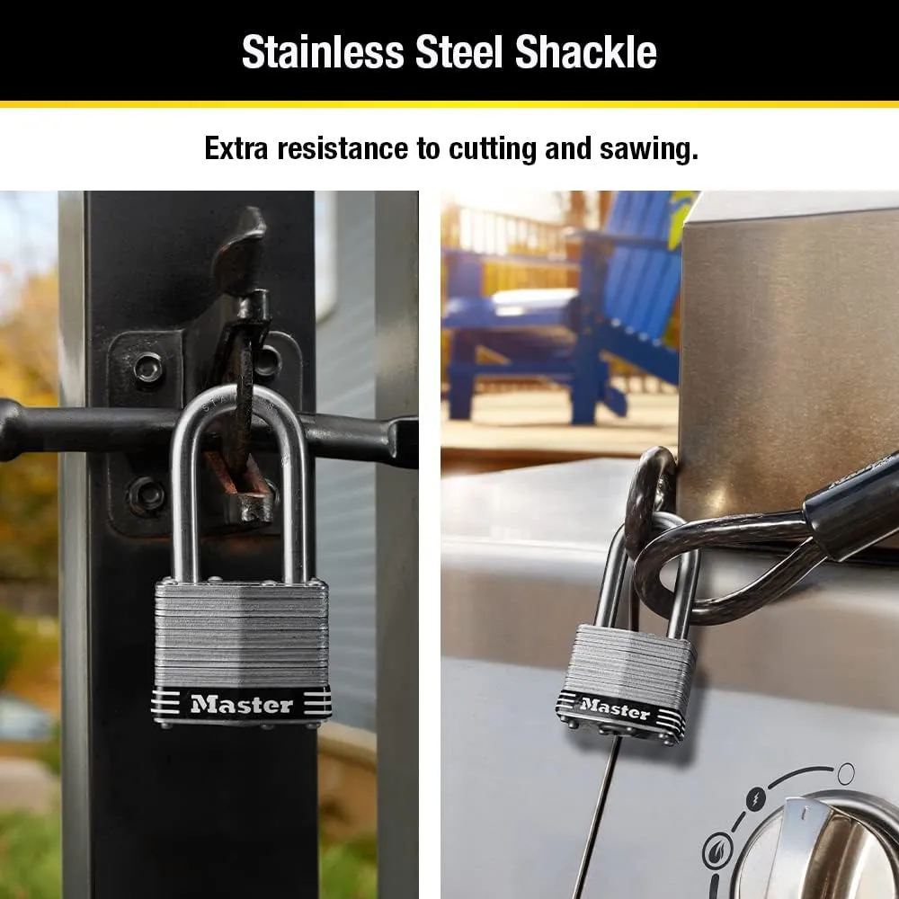 Master Lock 1SSQLF Stainless Steel Outdoor Padlock with Key, 4 Pack Keyed-Alike, Silver