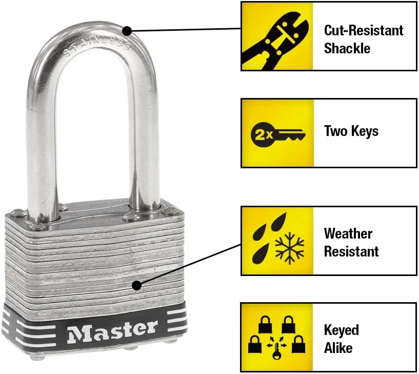 Master Lock 1SSQLF Stainless Steel Outdoor Padlock with Key, 4 Pack Keyed-Alike, Silver