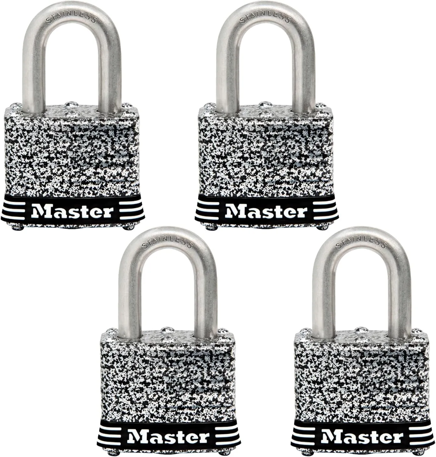 Master Lock 3SSQ Stainless Steel Outdoor Padlock with Key, 4 Pack Keyed-Alike,Silver