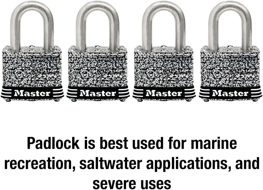 Master Lock 3SSQ Stainless Steel Outdoor Padlock with Key, 4 Pack Keyed-Alike,Silver