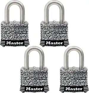 Master Lock 3SSQ Stainless Steel Outdoor Padlock with Key, 4 Pack Keyed-Alike,Silver