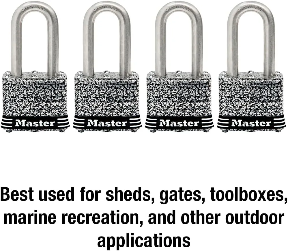Master Lock 3SSQLF Stainless Steel Outdoor Padlock with Key, 4 Pack Keyed-Alike, Silver