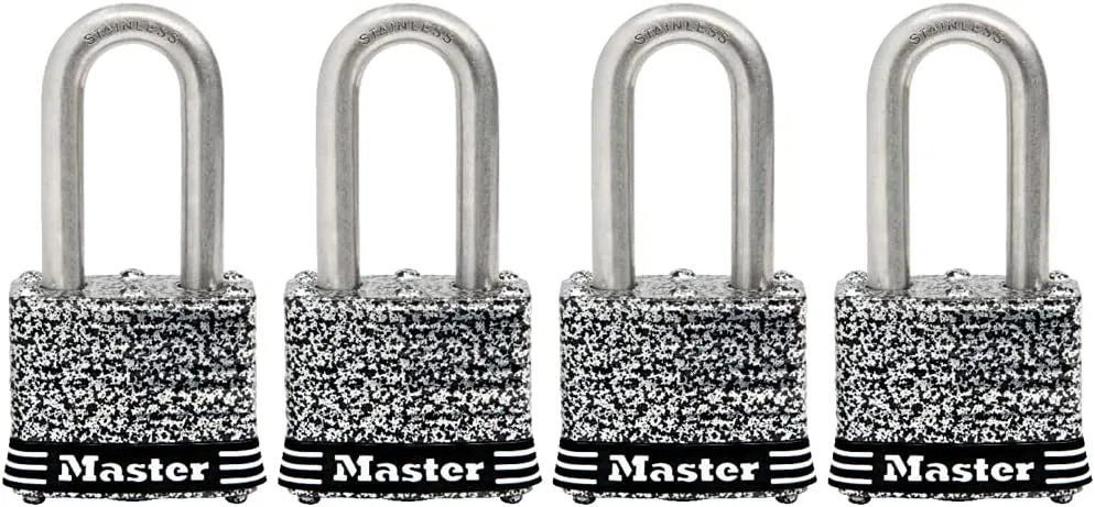 Master Lock 3SSQLF Stainless Steel Outdoor Padlock with Key, 4 Pack Keyed-Alike, Silver