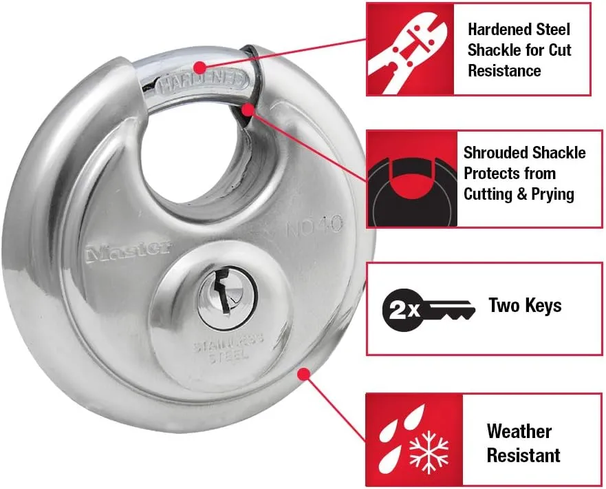 Master Lock 40D Stainless Steel Discus Padlock with Key,Silver