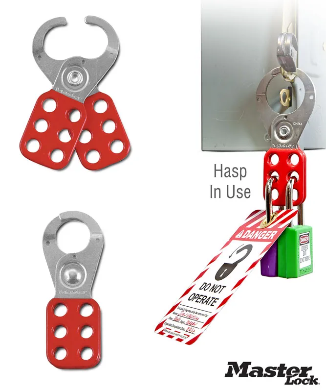 Master Lock 420 Safety Hasp Steel 25mm Jaws Red Vinyl