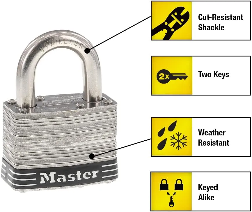 Master Lock 5SST Stainless Steel Outdoor Padlock with Key, 2 Pack Keyed-Alike